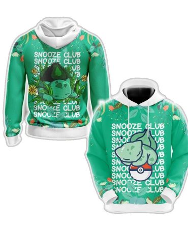 Pkm Hoodie Chibi Cute Bulbasaur Snooze Club Hoodie Green Unisex