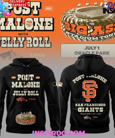 Post Malone With Jelly Roll Big Ass Stadium Tour 2025 Black Hoodie