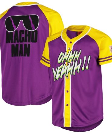 Macho Man Wrestling Jersey – Vibrant Purple & Yellow 'Ohhh Yeah!' Design – Stand Out In Style!