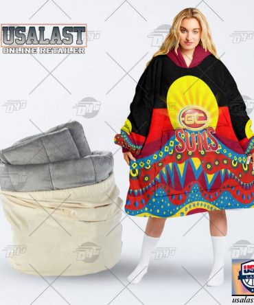 Afl Gold Coast Suns Lover Aboriginal Flag Indigenous Blanket Hoodie Hoodie Blanket