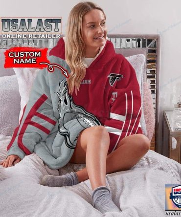 New Personalized Atlanta Falcons Flame Ball Blanket Hoodie Hooded Blanket