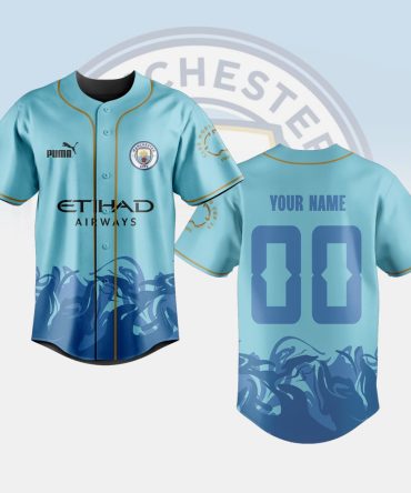 Customizable Manchester City Blue Baseball Jersey - Add Your Name & Number!