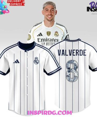 Real Madrid Valverde #8 Pinstripe Edition Baseball Jersey