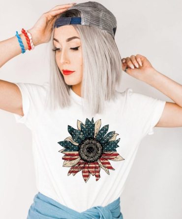Red, White And Blue Sunflower Shirt, Women'S 4Th Of July Tee, July 4Th T-Shirt, America Shirt, Patriotic Tee Fourth Of July