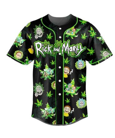 Rick & Morty Baseball Jersey – Bold Black & Green Cartoon Graphic Tee For Fans
