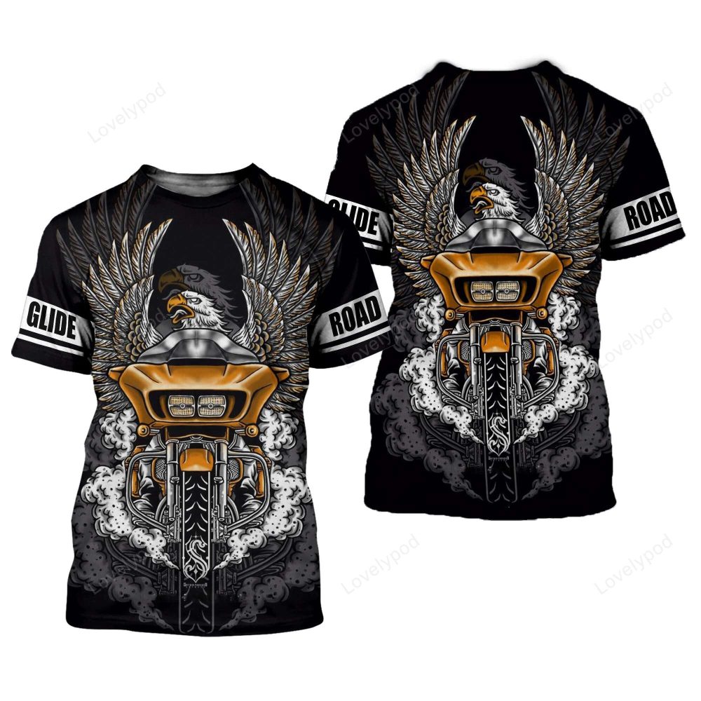 Motorcycle Hoodie Road Glide Motorcycle Eagle T-Shirt Black Unisex - Image 2