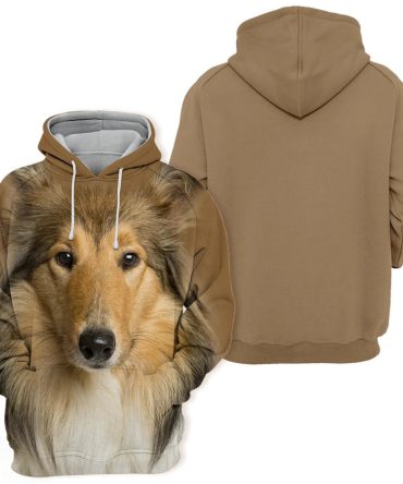 Dog Hoodie Rough Collie Dog Face Graphic Hoodie Brown Unisex