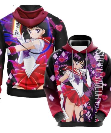 Sailor Moon Hoodie Super Sailor Mars Graphic Hoodie Black Red Unisex