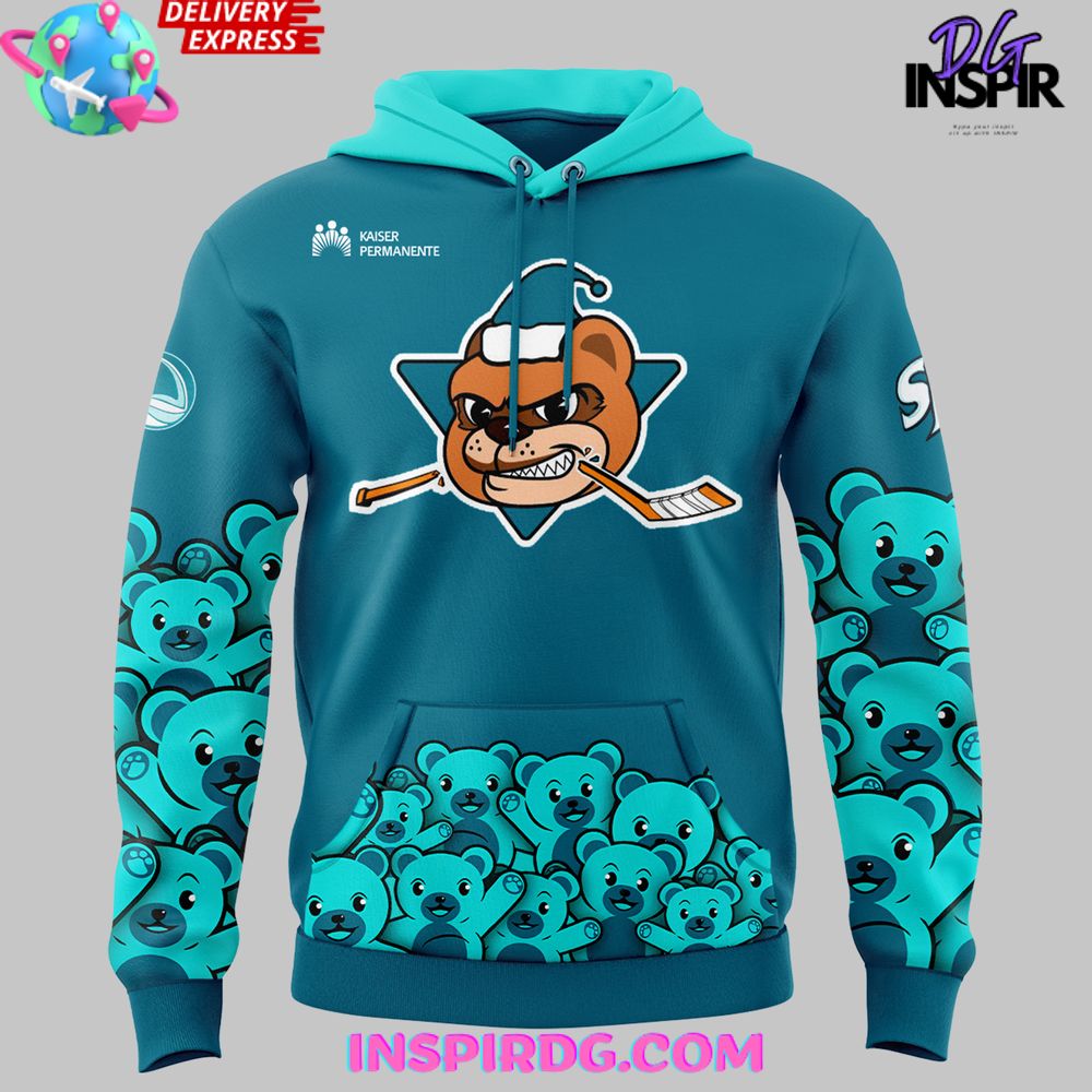 San Jose Barracuda Teddy Bear Special Blue Hoodie - Image 2