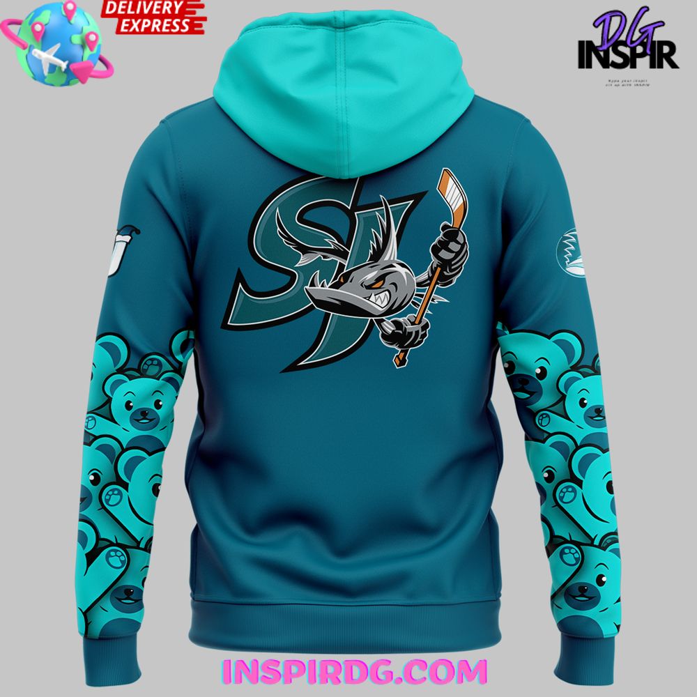 San Jose Barracuda Teddy Bear Special Blue Hoodie - Image 3