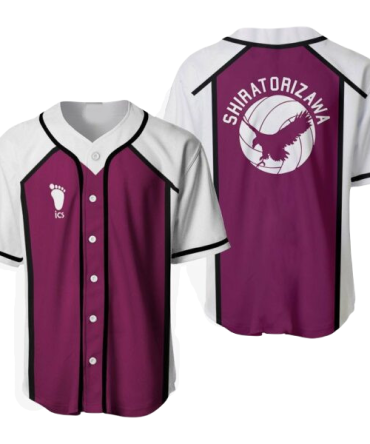Shiratorizawa Baseball Jersey - Stylish Purple & White Unisex Sportswear - Perfect For Anime Fans!