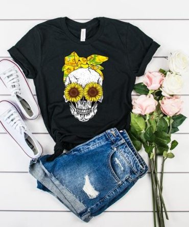 Skull Sunflower Shirts, Sunflower Shirts For Women, Women'S Sunflower Shirts, Floral Flowers Tshirt