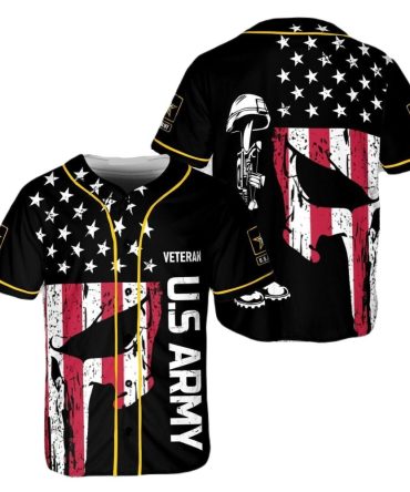 Patriotic Us Army Veteran Baseball Jersey - American Flag & Helmet Design
