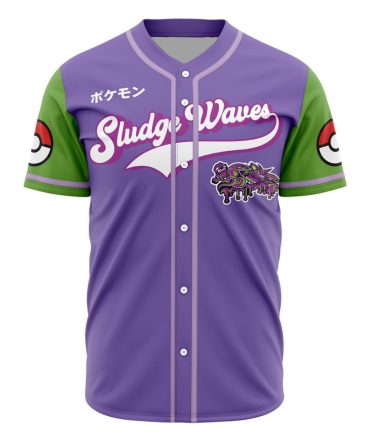 Vibrant Sludge Waves Baseball Jersey - Purple & Green Anime Style, Unisex Sportswear