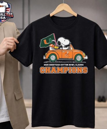 Snoopy And Woodstock Driving Car Miami Hurricanes 2025 Goodyear Cotton Bowl Classic Champions Unisex Shirt
