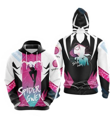 Spiderman Hoodie Spider Gwen On The City Sky Hoodie Pink White Unisex