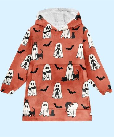 Spooky Ghost Cat Blanket Hoodie