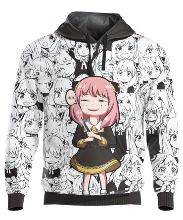 Spyxfamily Hoodie Anya Smug Face Manga Style Hoodie Black White Unisex