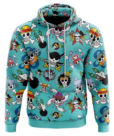 One Piece Hoodie Straw Hats Jolly Roger Symols Hoodie Blue Unisex