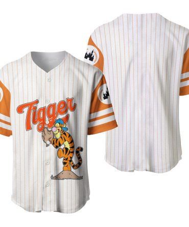 Playful Tigger Baseball Jersey - Fun Striped Design, Vibrant Orange Sleeves, Perfect For Disney Fans!