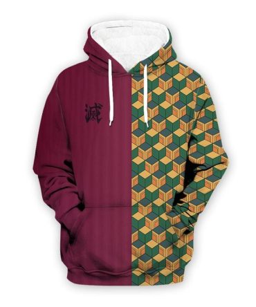 Demon Slayer Hoodie Giyu Tomioka Green Yellow Pattern Costume Hoodie Demon Slayer