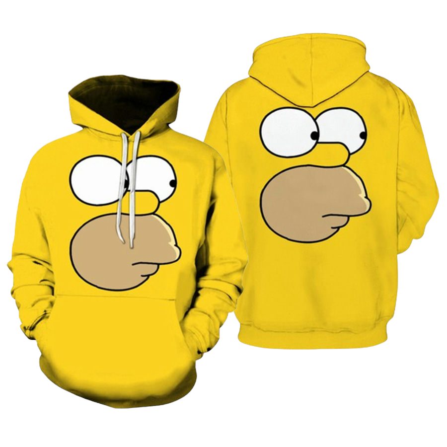 The Sympsons Hoodie Homer Simpson Face Detail Graphic Hoodie Yellow Unisex