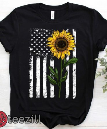 Us American Flag Sunflower Hippie Distressed T-Shirt