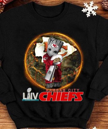 Usa Shirt Baby Groot Kc K.C Kansas City Chiefs Super Bowl Liv Champions Guardians Of The Galaxy Movie T-Shirt