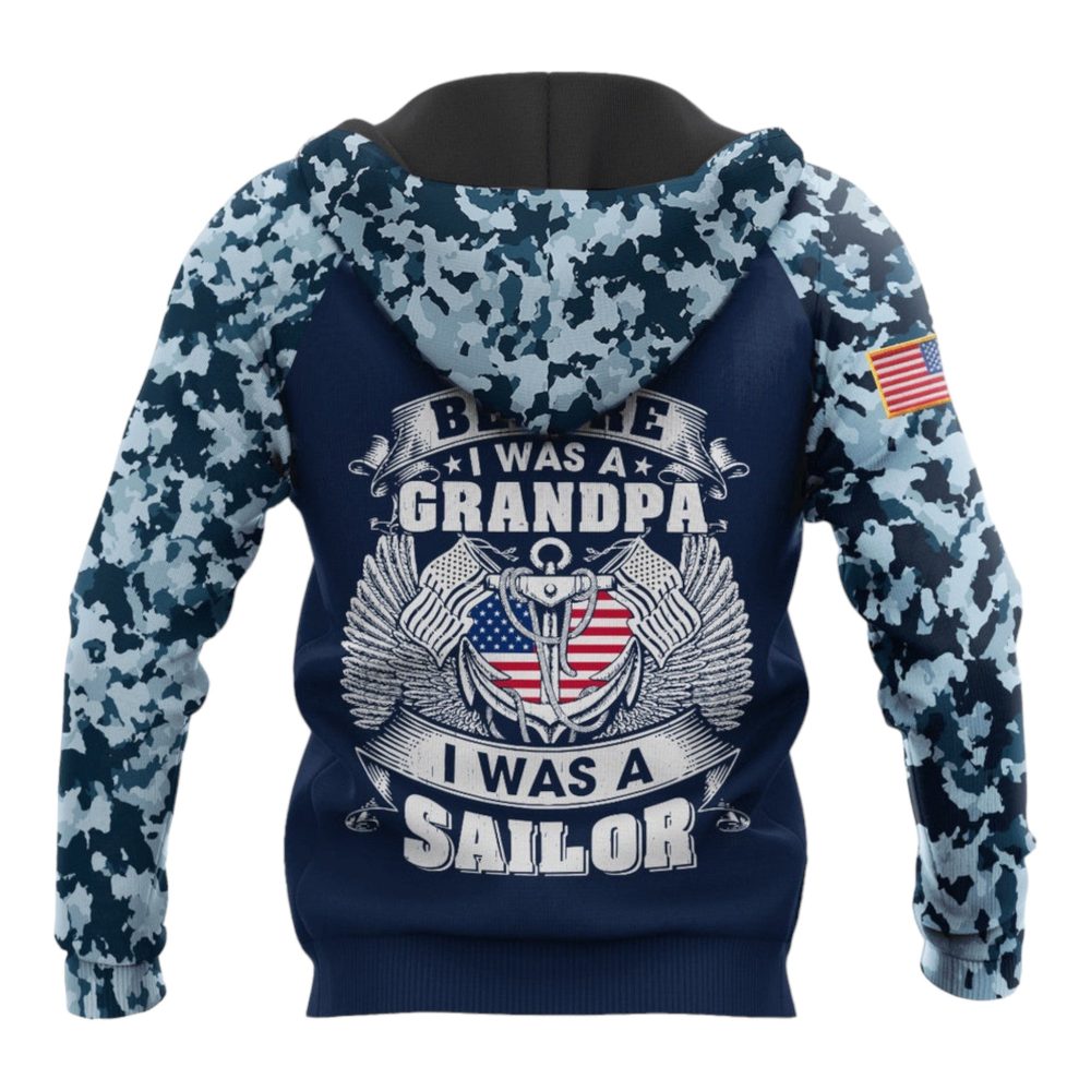 Veteran Hoodie Before I Was A Grandpa I Was A Sailor Hoodie Blue Unisex - Image 3