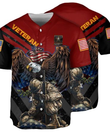 Patriotic Veteran Baseball Jersey - Bold Eagle & Soldier Tribute Design