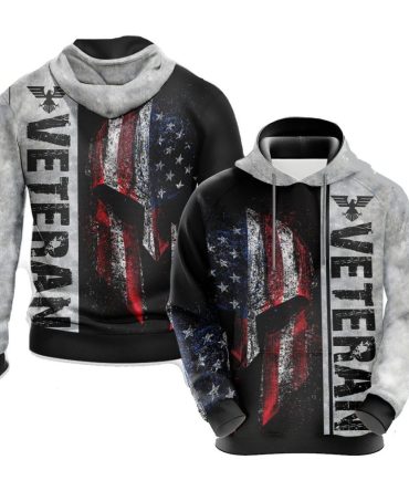 Veteran Hoodie American Flag Helmet Grunge Hoodie Gray Unisex