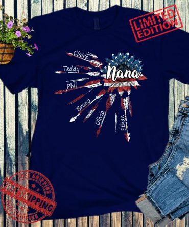 Women'S Nana Sunflower American Flag Custom Name Shirt