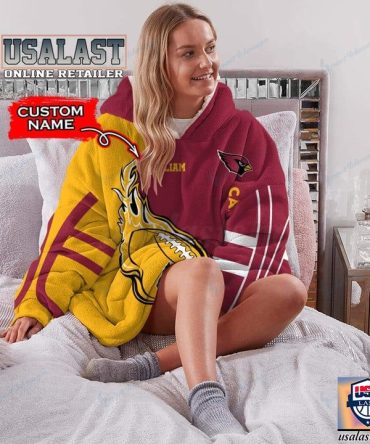 New Personalized Arizona Cardinals Flame Ball Blanket Hoodie Hooded Blanket