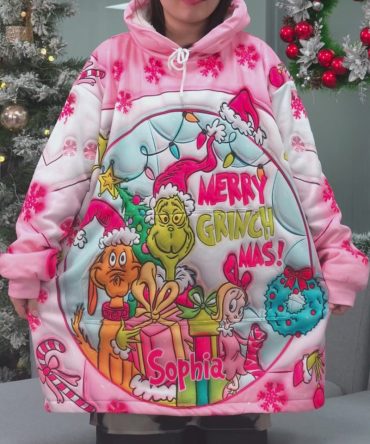 Merry Grinchmas - Personalized Stole Christmas Blanket Hoodie