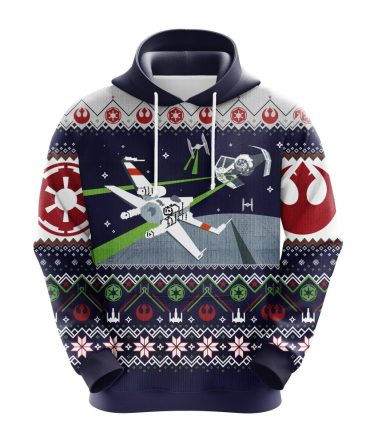 Star Wars Hoodie Spaceship Fight Christmas Star Wars Symbols Blue White Hoodie
