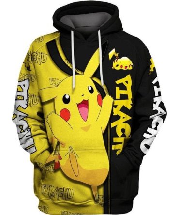 Pokemon Hoodie Cute Pokemon Pikachu Graphic Hoodie Black Yellow Unisex