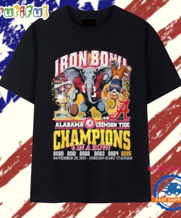 Alabama Crimson Tide 6 In A Row Iron Bowl Champions 2025 Mascot T Shirt