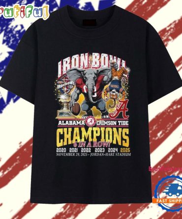 Alabama Crimson Tide 6 In A Row Iron Bowl Champions 2025 T Shirt