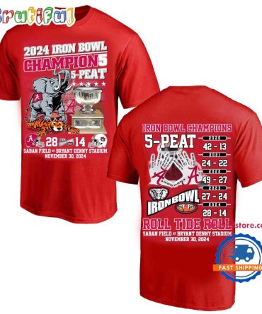 Alabama Crimson Tide Football 2024 Iron Bowl Champions 5-Peat Roll Tide Roll1