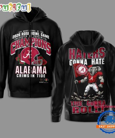 Alabama Crimson Tide Ncaa 2026 Rose Bowl Champions Mascot Flag Limited Zipper Hoodie