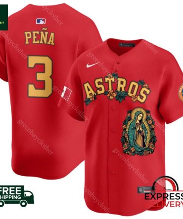 Astros Custom Red Jersey  Pe?a #3  Unique Design