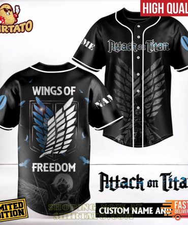 Limited Edition Attack On Titan Baseball Jersey  Wings Of Freedom Design  Customizable  Fast Delivery