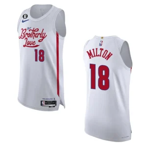Philadelphia 76ers City Edition Shake Milton 2022-23 White Jersey - Alzaintravels