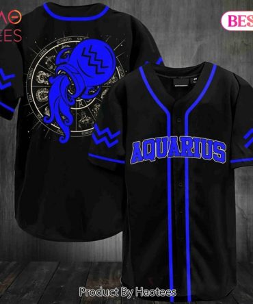 Aquarius Zodiac Baseball Jersey - Stylish Black & Blue Star Sign Apparel