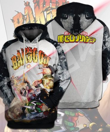 My Hero Academia T-Shirt Bakugou Explosion My Hero Academia Logo Black White T-Shirt Hoodie