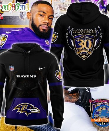Baltimore Ravens 30 Season 1996 -2026 Black Hoodie