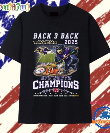 Baltimore Ravens Back 3 Back 2025 Afc North Champions Mascot Vintage T Shirt