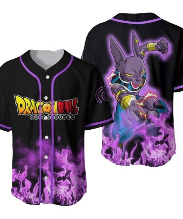 Dragon Ball Anime Baseball Jersey - Beerus Design, Unisex, Black & Purple - Perfect Gift For Fans!