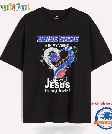 Boise State Broncos In My Veins Jesus In My Heart Let’S Go Broncos Diamond T Shirt