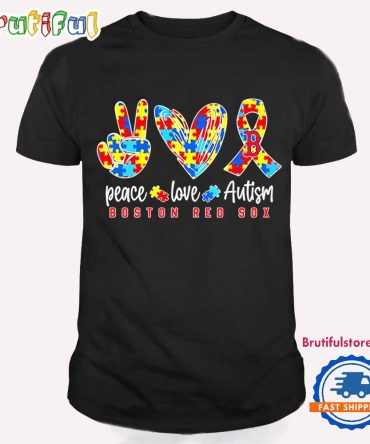 Boston Red Sox Peace Love Autism Peace Love And Awareness T Shirt
